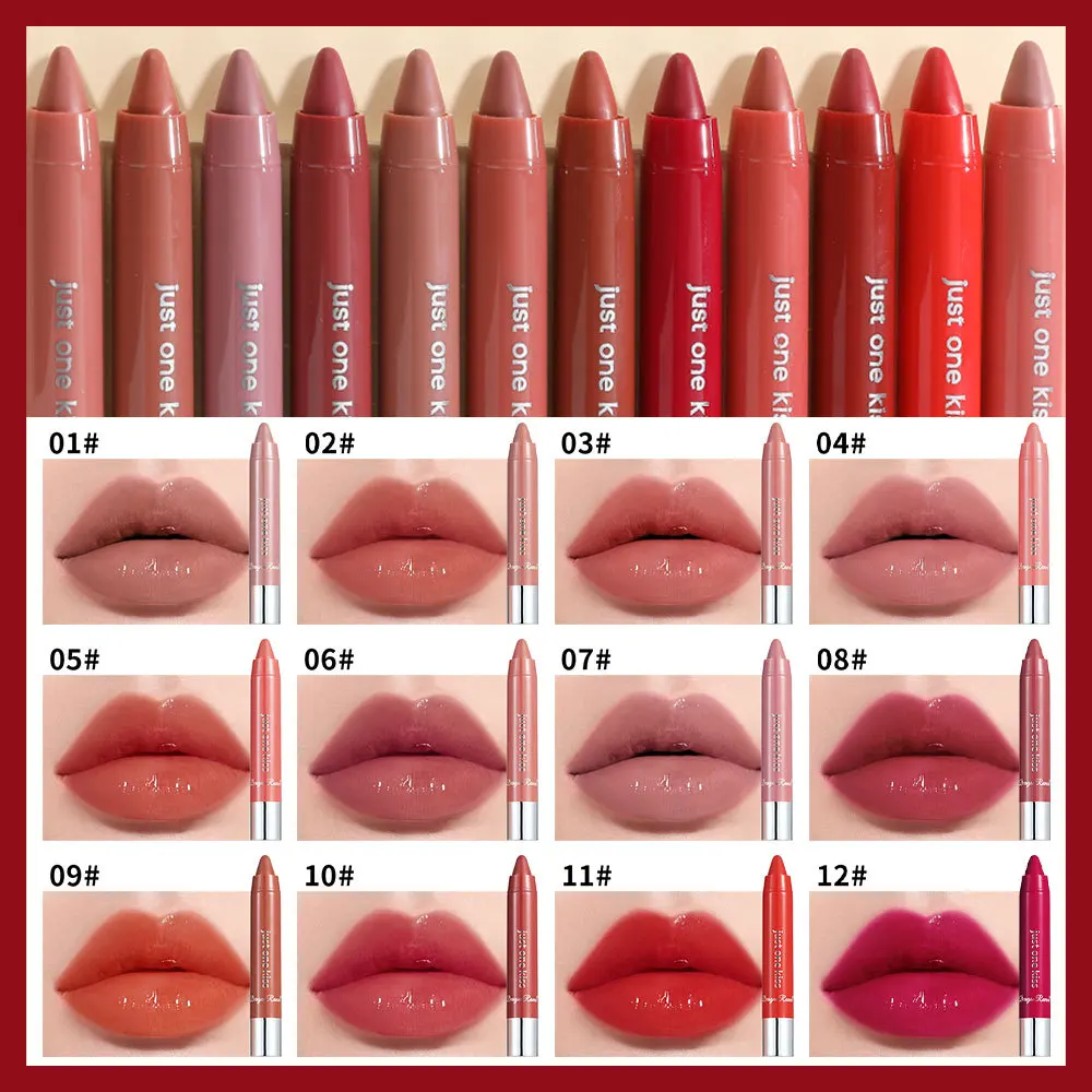 12-color moisturizing lipstick crayon lipstick nude bean paste lipstick pen lip liner lipstick pen solid lip gloss