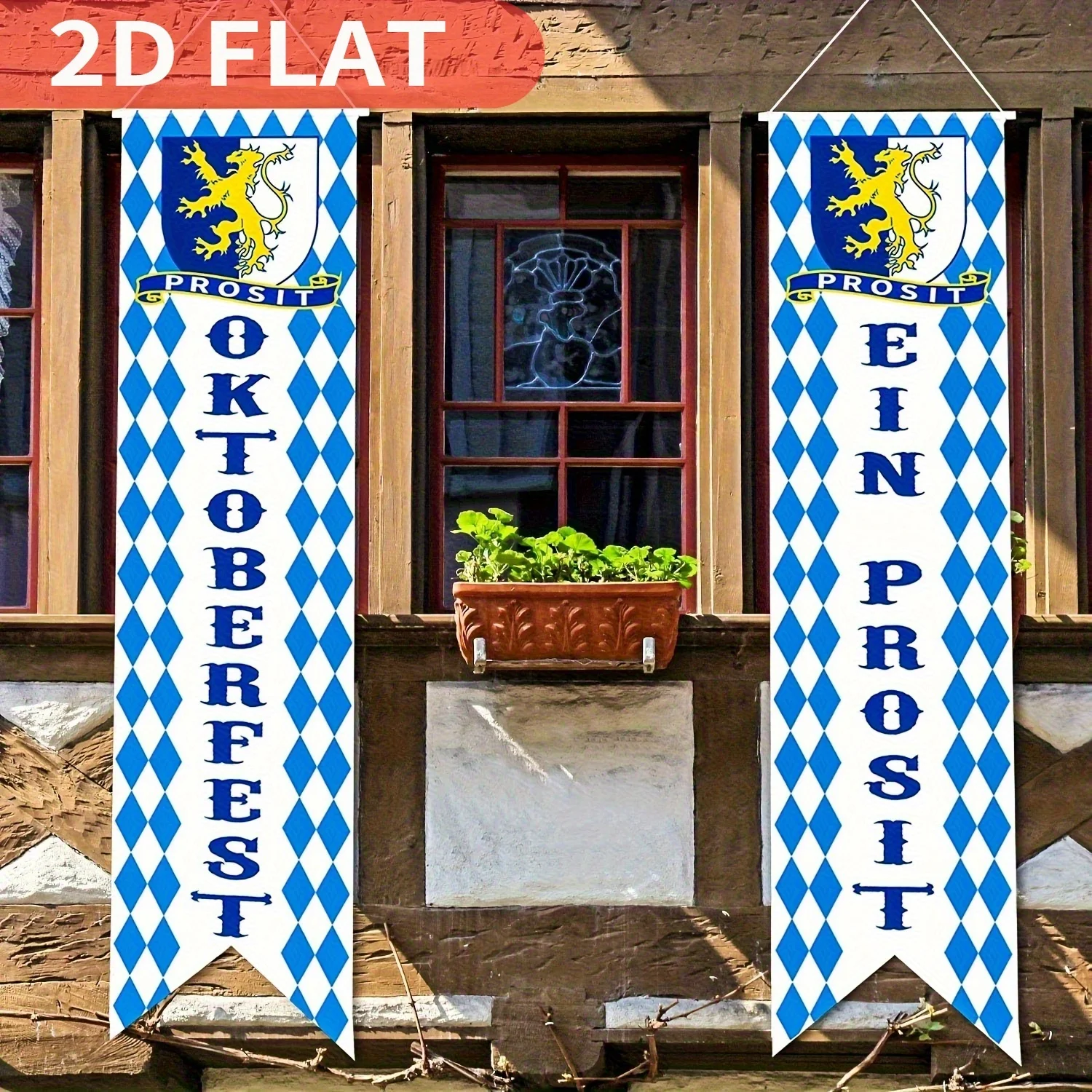 1pair Oktoberfest Banner October Festival Party Decorations 1x4FT, Bavarian Check Flag Porch Welcome Banner Flag German Parade