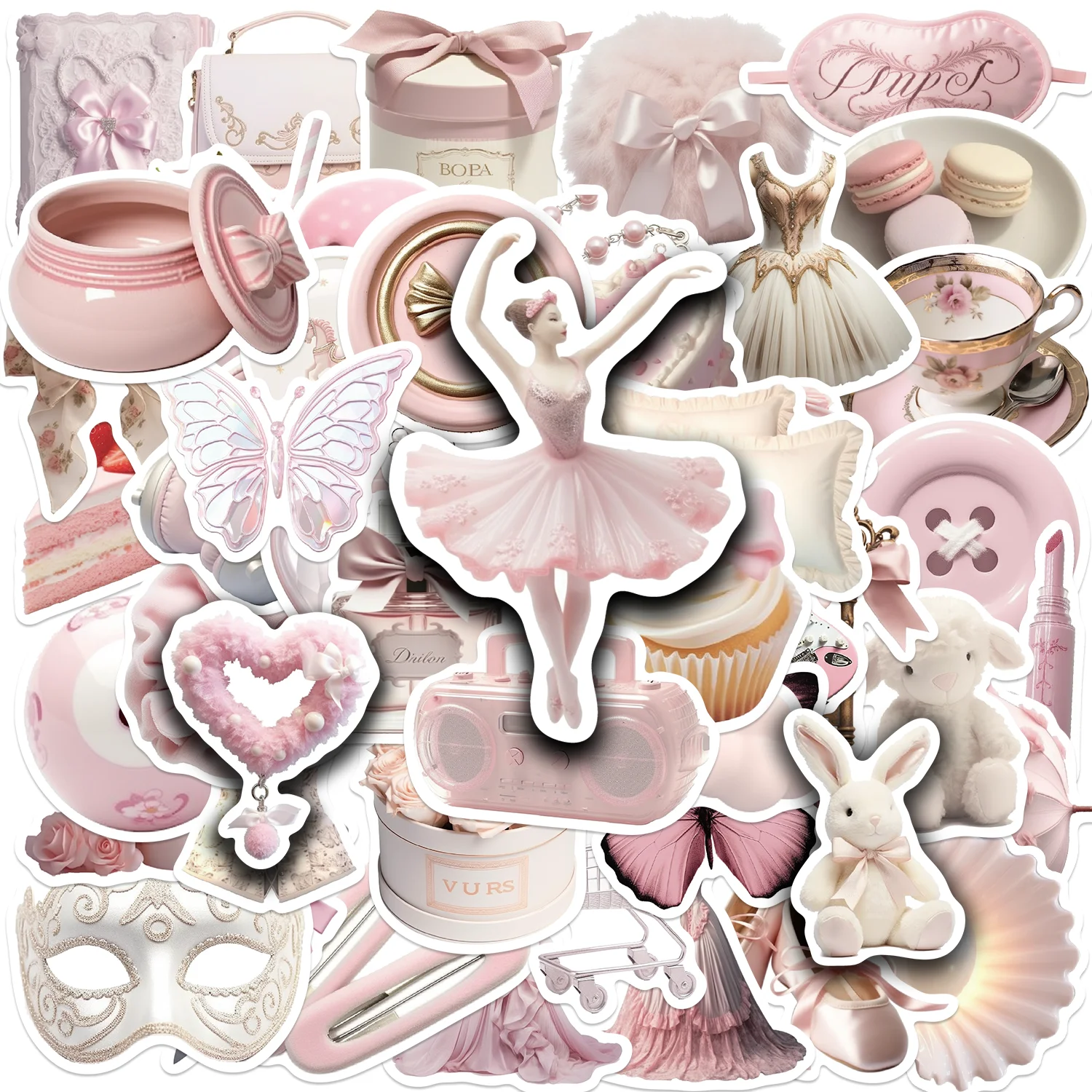 50PCS 3D Ins Pink Elegant Ballet Girls Kawaii Cute Sticker Decals for Water Bottle Laptop Skateboard Scrapbook Luggage Kids Toy