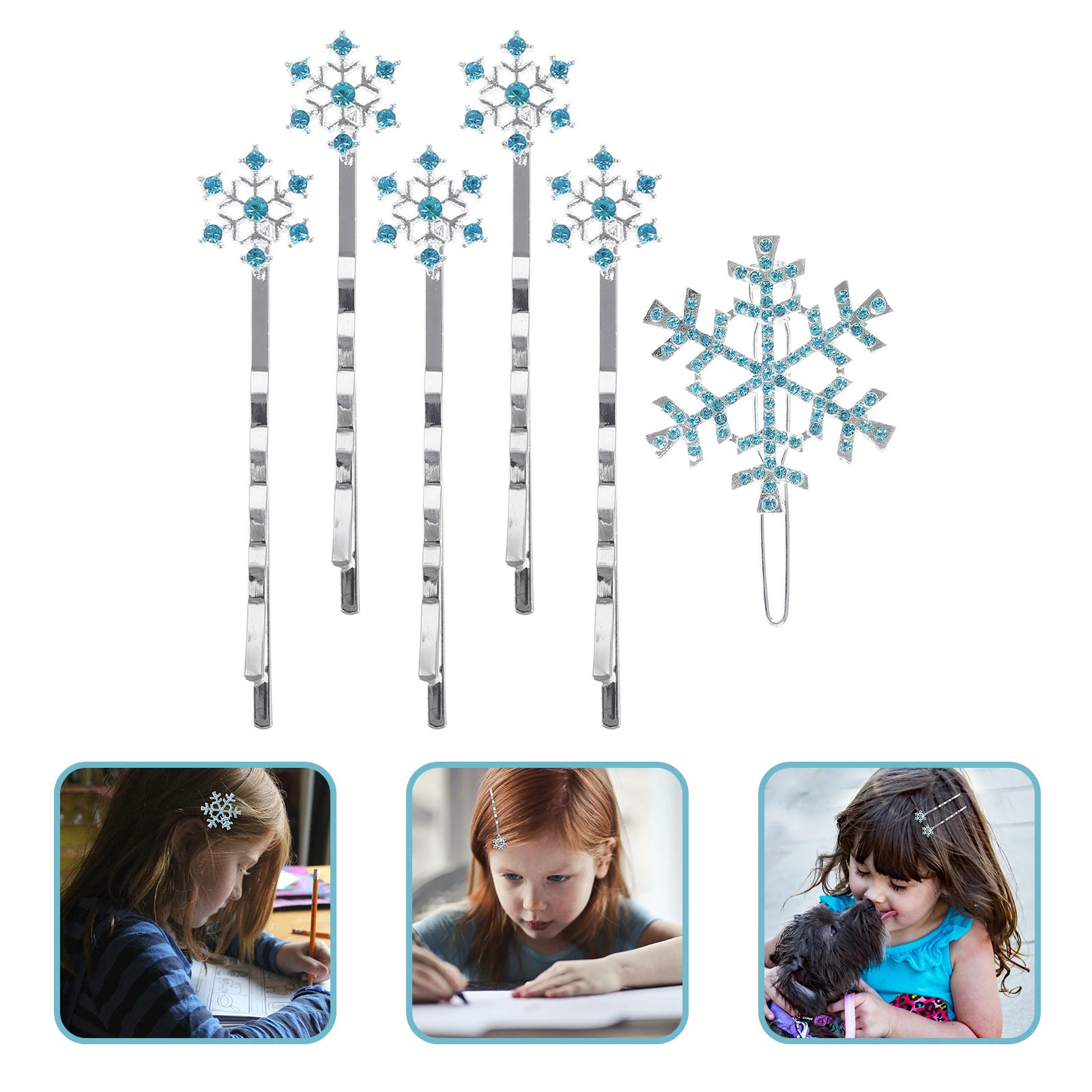 

6pcs Hair Clips Set Girls Turquoise Kids Accessories Snowflake Pins Toddler Christmas Clip On Bows Metal Suitable All Hair