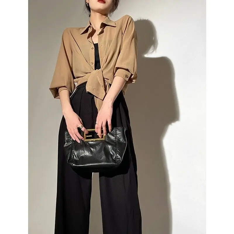 Thin Perspective Loose High Street Blouse Summer New Long Sleeve Solid Casual Shirt Tops Fashion Korean Trend Women Clothing
