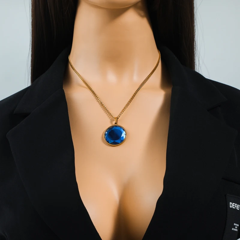 EILIECK 316L Edelstahl Runde Farbige Kristall-Anhänger Halskette für Frauen Neuer Trend Choker Schlüsselbein-Kette Schmuck Geschenk – Detail 8