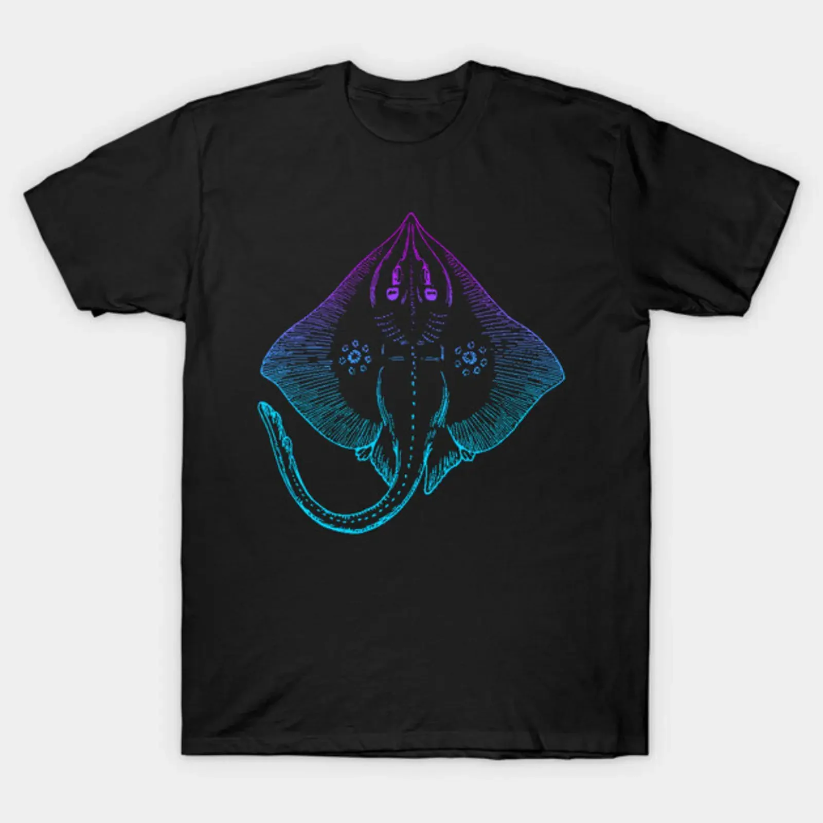 Stingray Drawing Gradient T-Shirt, Vintage-Stil, gewaschen, Unisex, weich, stilvoll, bequem, atmungsaktiv, für den Alltag, lässig