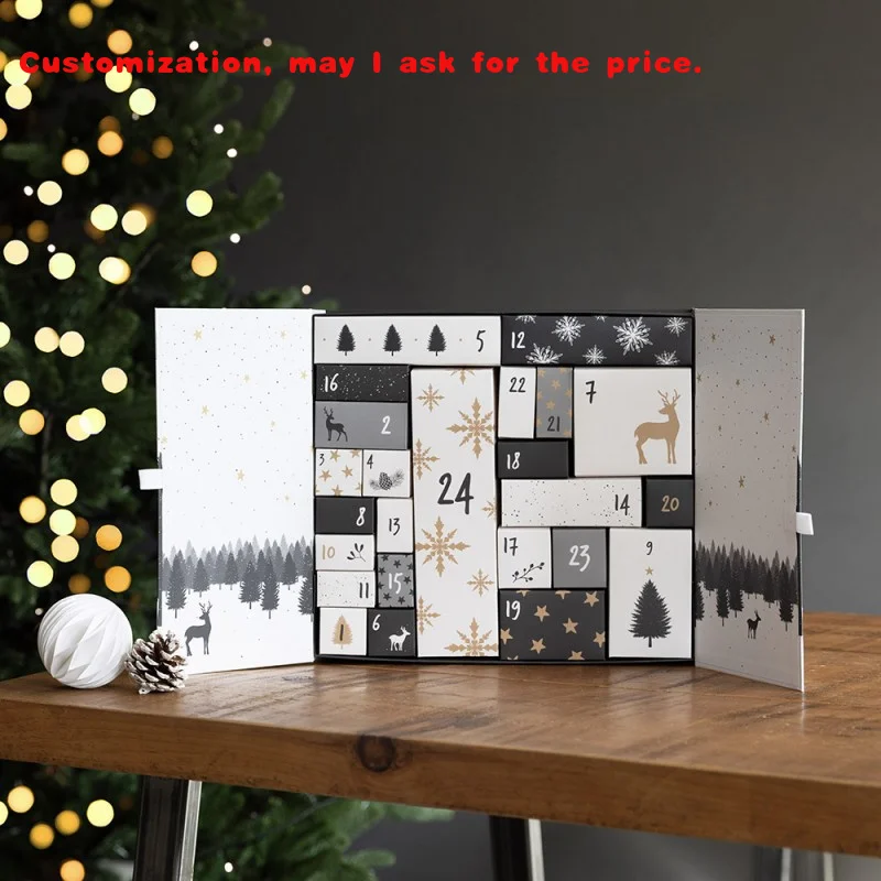 custom.Customized 24 Days Luxury Mystery Box Coating Embossed Paper Advent Calendar Packaging Kids G