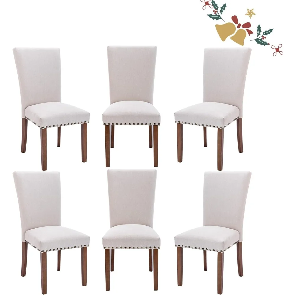 Parsons Dining Chairs Set of 6, Upholstered Fabric Dining Room Kitchen Side Chair with Nailhead Trim