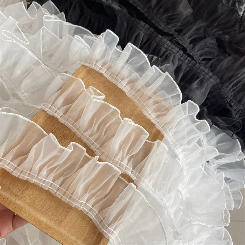 7CM Wide White Black 3d Pleated Lace Fabric Organza Ruffle Trim Frilled Fringe Ribbon Dress Collar Trim DIY Sewing Guipure Decor