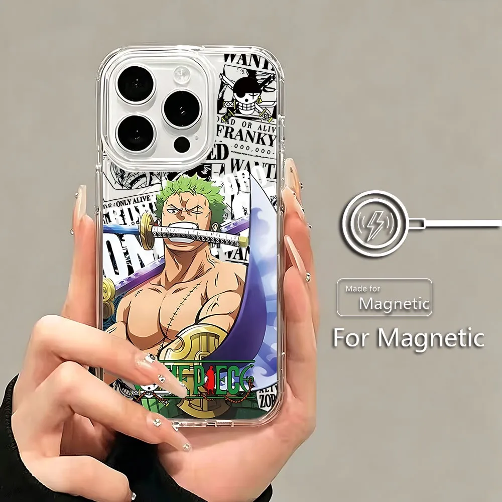 Anime Luffys Zoros Magnetic Phone Case for Samsung Galaxy S25 S24 S23 S22 S21 S20 FE Edge Plus Ultra 5G Soft Clear TPU Cover