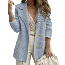 Thick Women Fall Winter Coat Double-breasted Turn-down Collar Cardigan Buttons Mid Length Lady Jacket