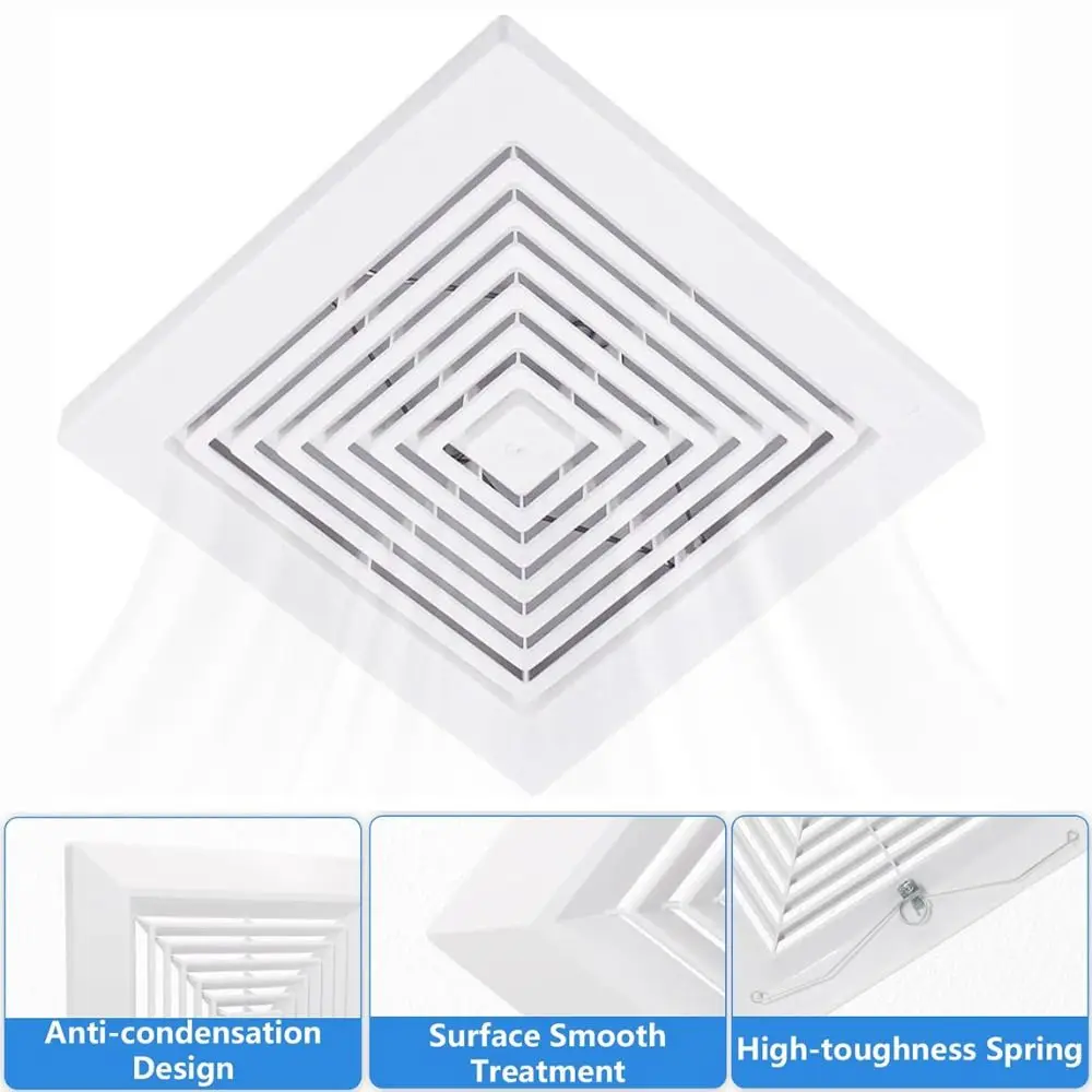 New With Spring Exhaust Fan Cover Square White Mounted Grille Air Diffuser Ceiling or Wall