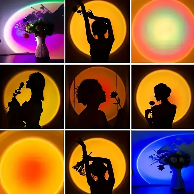 Lumière de Projection de coucher de soleil vibrante, spectre de 16 couleurs, télécommande USB, lumière LED à changement de couleur dynamique, crée une maison chaleureuse, 1 pièce