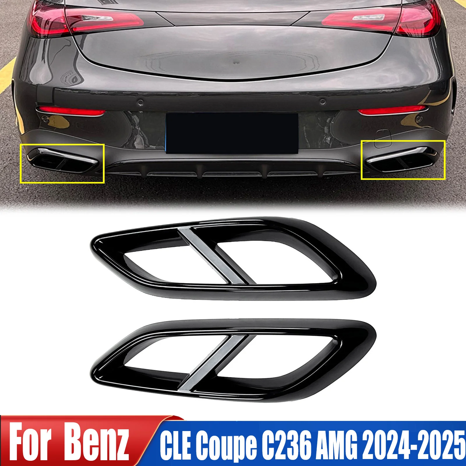 

For Mercedes-Benz CLE Coupe C236 AMG 2024-2025 ABS Car Tail Pipe Throat Muffler Exhaust Pipe Tail Cover Trim Car Accessories