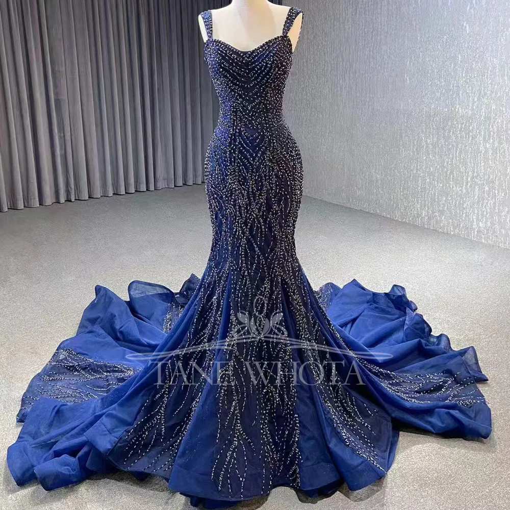 Navy Blue Sequined Sweetheart Sleeveless Evening Dress With Lace Up Back Sheath Style For Soirée De Luxe Special Occasions 2026