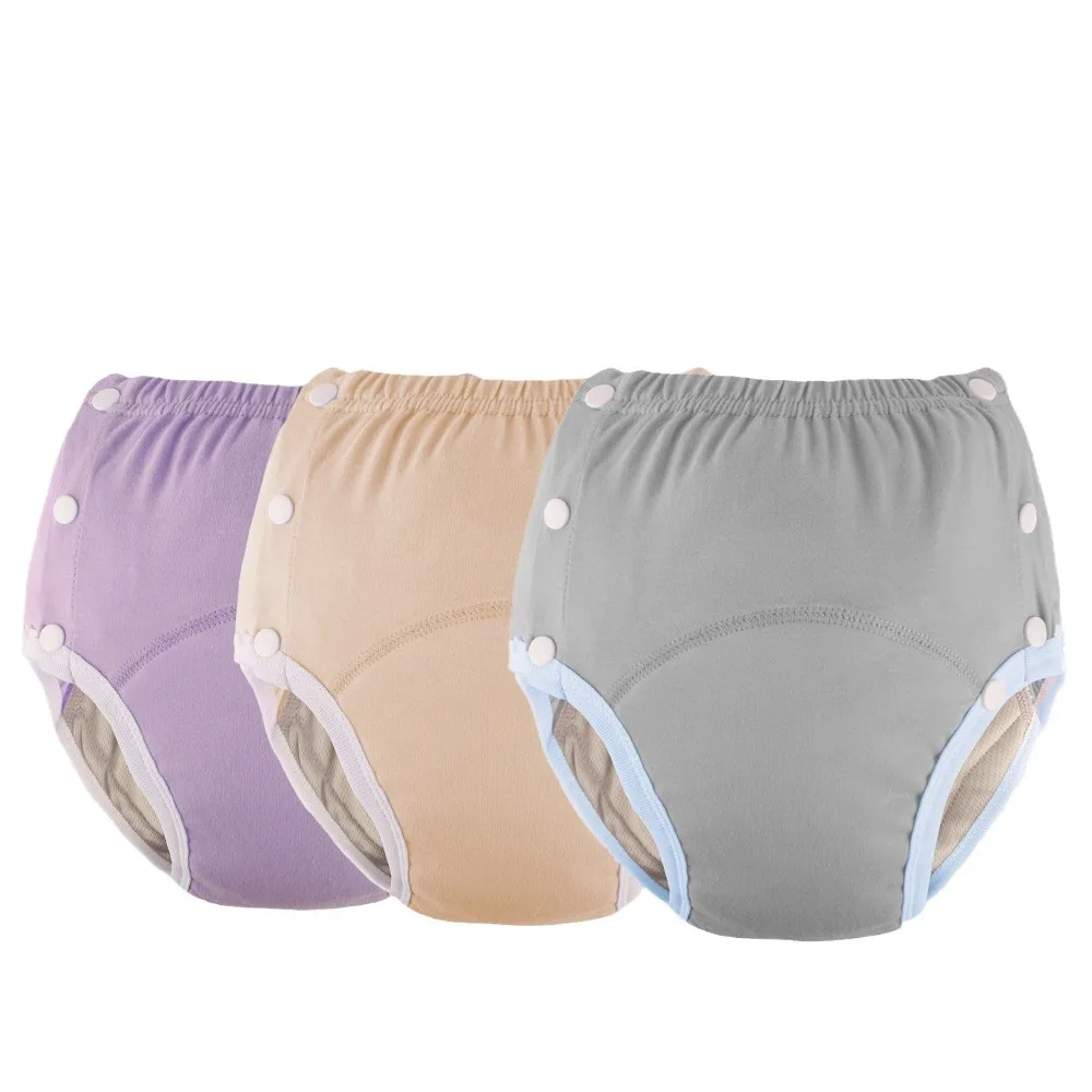 

Adult Elderly Washable Cotton Cloth Diaper Side Snap Buttons Leak Proof Incontinence Underwear