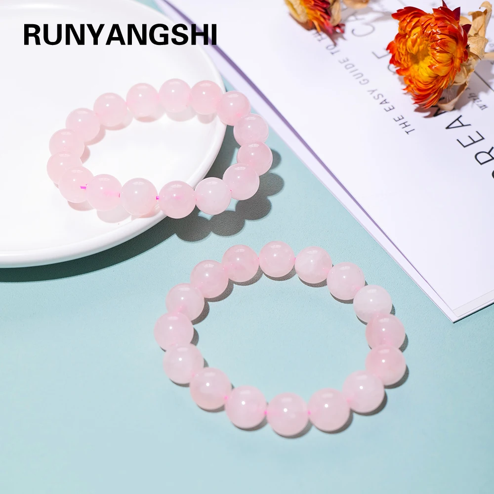 1pc Natural Rose Quartz Bracelet Improves Love Pink Crystal Round Bead Bracelet Energy Gem Girl Gift