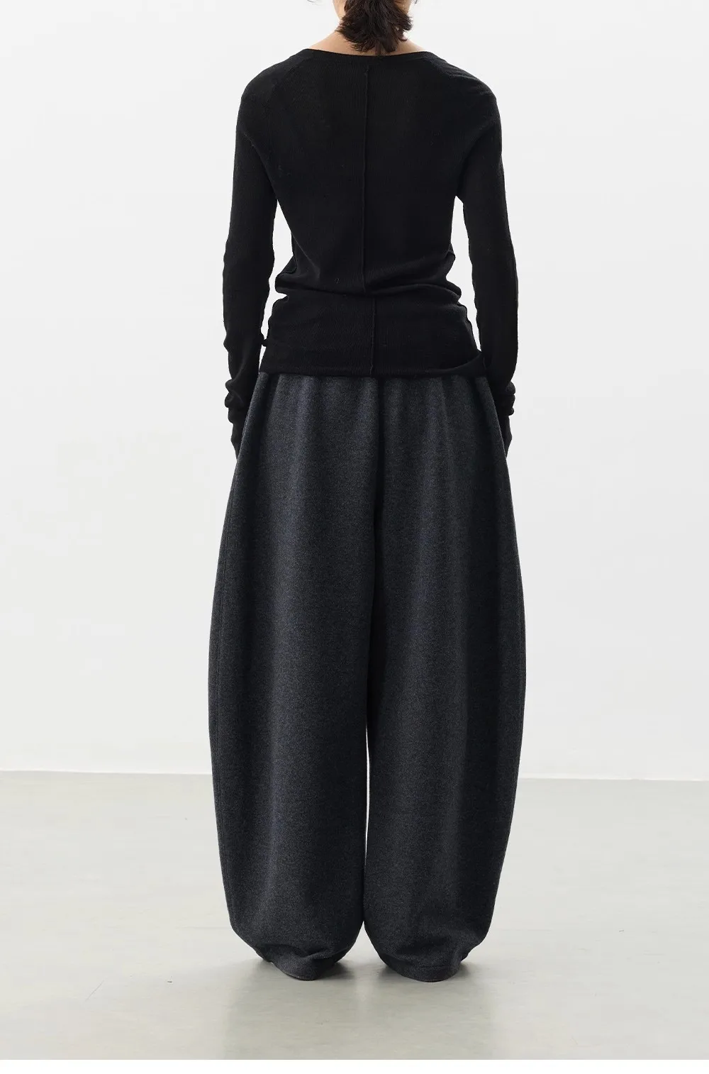 Curved Hem Pants~Wool Elastic Waist Wide-Leg Casual Pants for Women, 2025 Winter Fashionable Thickened Floor-Length Pants