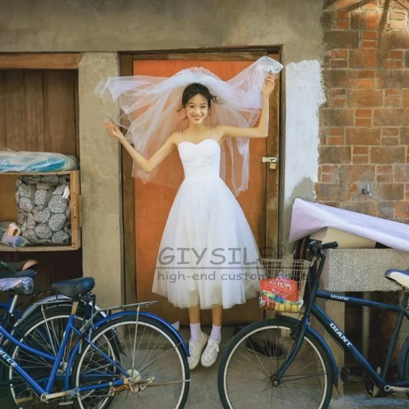 GIYSILE Customized White Suspender Light Wedding Dress French Retro Minimalist Strap Sleeveless A-line Formal Women Elegant