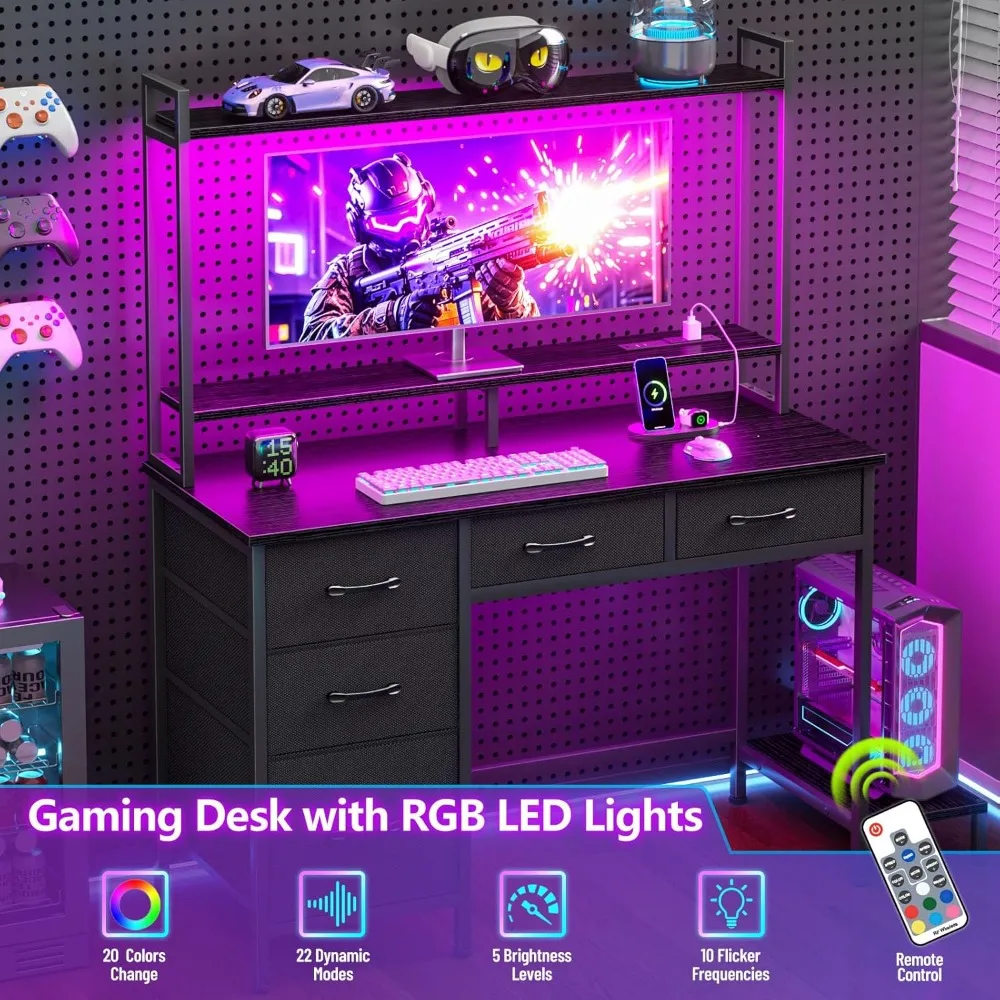 مكتب ألعاب مريح مع مساحة تخزين وإضاءة للمكتب المنزلي #6