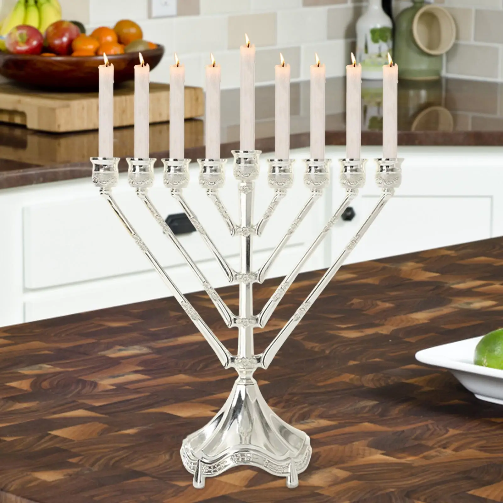 Nine Branch Hanukkah Menorah Candle Holder Classic Table Centerpiece Zinc Alloy Ornament for Jewish Holiday Display Nine Branch Hanukkah Menorah Candle Holder Classic Table Centerpiece Zinc Alloy Ornament for Jewish Holiday Display