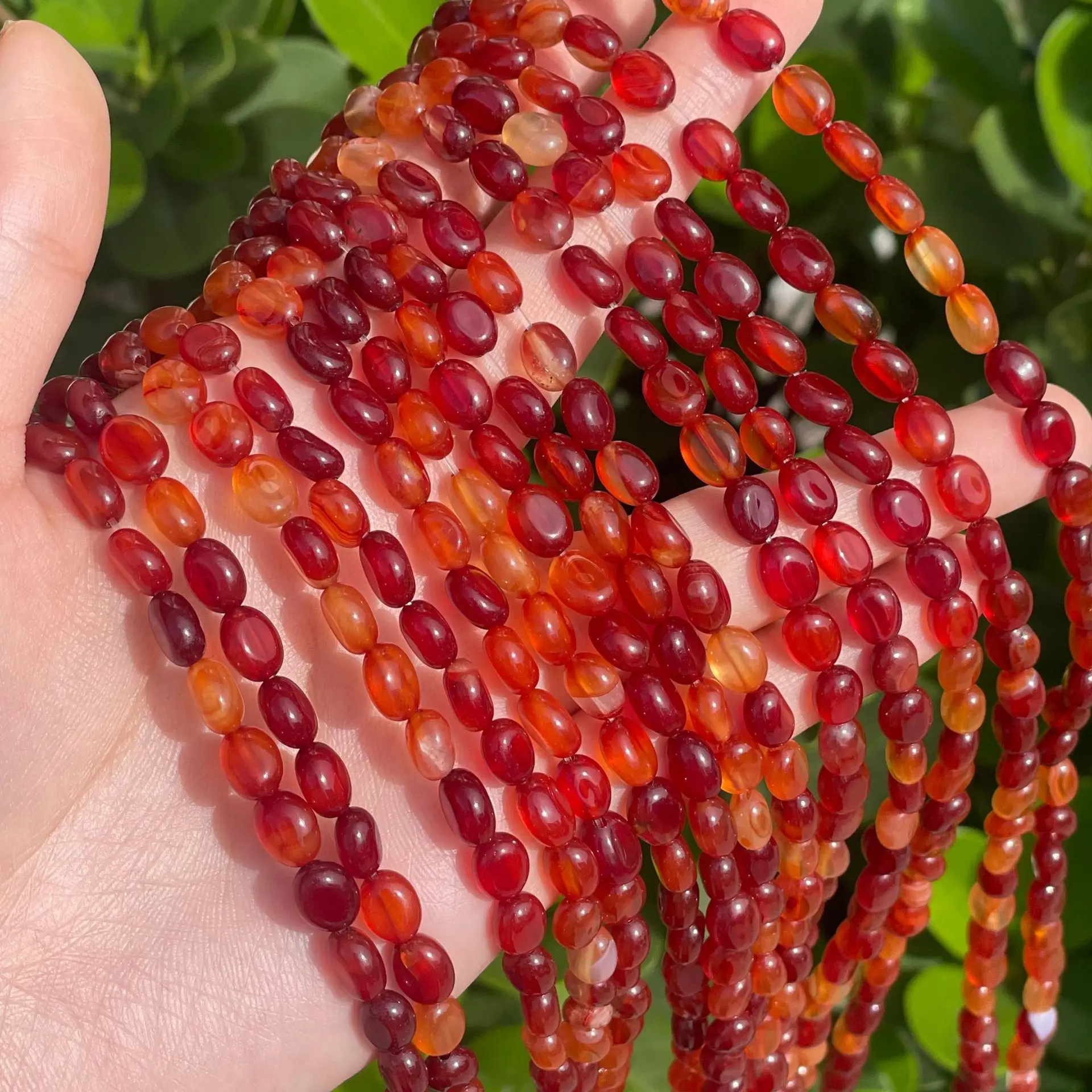 6x8mm Naturstein Roter Achat Ovale Perlen Flache Perlen Lose Perlen DIY Halskette Armband für Schmuckherstellung Großhandel