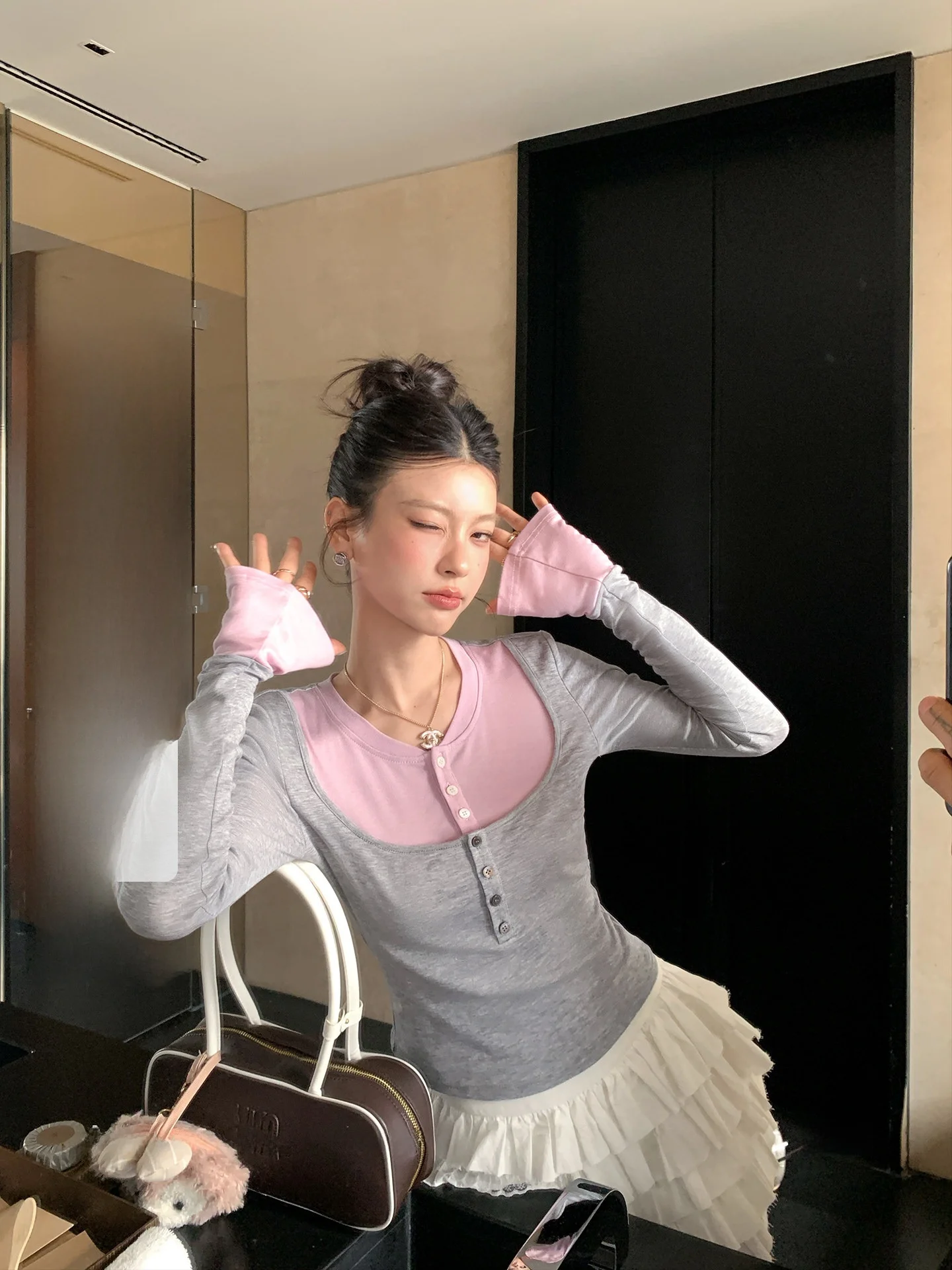 

Женская футболка LIONE Sweet Style с длинными рукавами и цветовыми блоками, облегающая, контрастных цветов, эластичная, повседневная, для вечеринок и свиданий