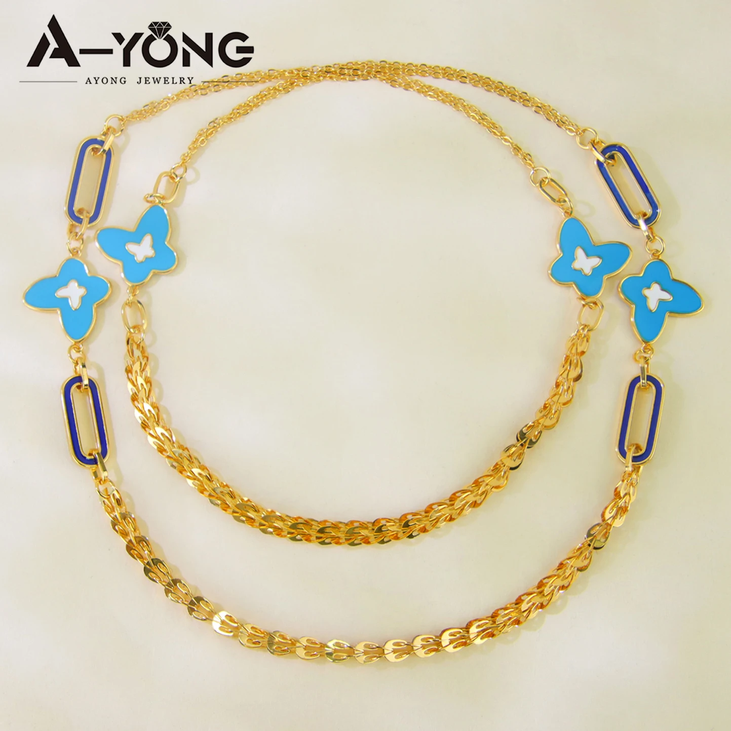 Arabische Mode Lange Halskette 21k Vergoldet Dubai Geometrischer Schmetterling Charm-Halsketten Oman Frauen Braut Hochzeit Party Schmuck – Detail 5