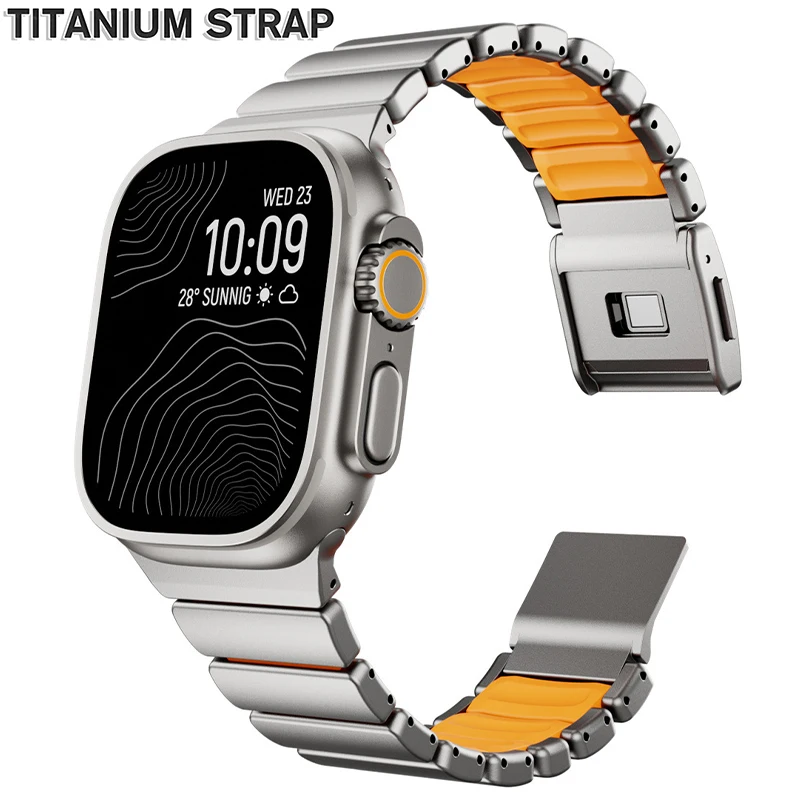 

Titanium Band for Apple Watch Ultra 3/2/1 49mm Series 11 10 46mm 45mm 44mm Metal Silicone Magnetic Strap for Iwatch 9 8 7 6 SE 5