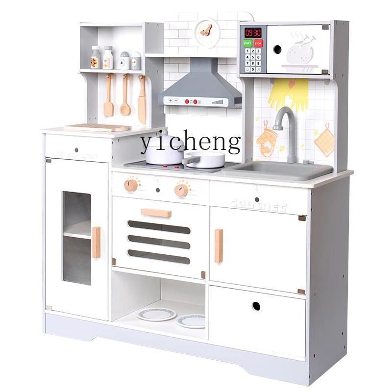 XL Children Play House Simulation Sound and Light Water Kitchen Toys Wooden Tools Cooking Kitchenware