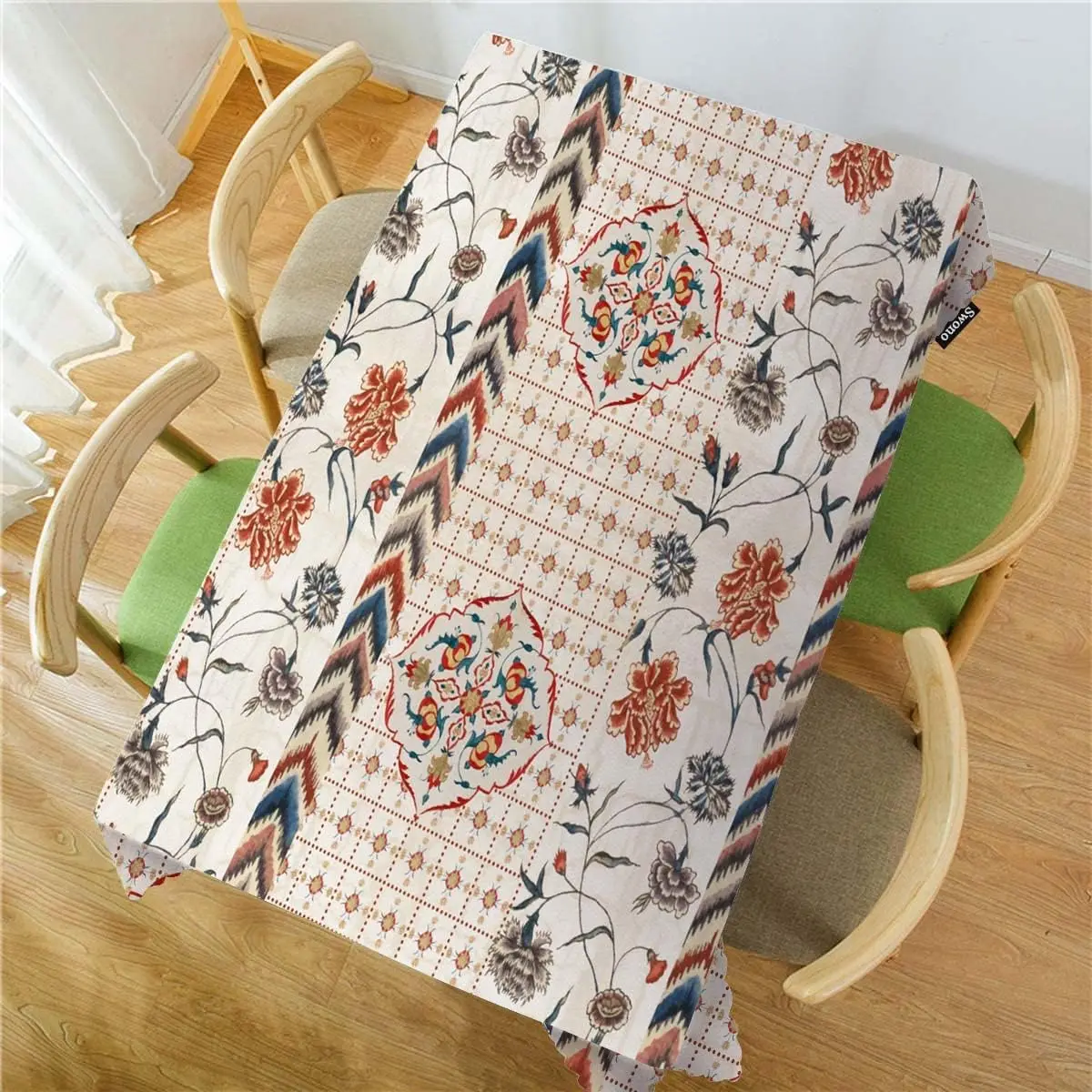 Mexican Floral Waterproof Tablecloth Holiday Home Party Decor Ethnic Geometric Flowers Rectangle Table Cloths Dining Table Decor