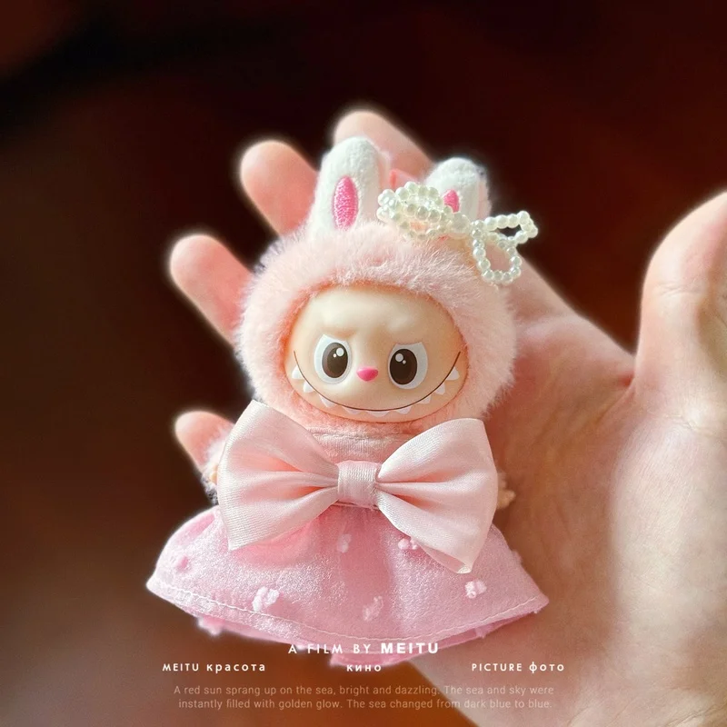 

Only Selling Baby Clothes For Labubu 4.0 10cm And 15/17cm Vinyl Pendant Clothes Mini Fabric Pink Bow Skirt No Doll