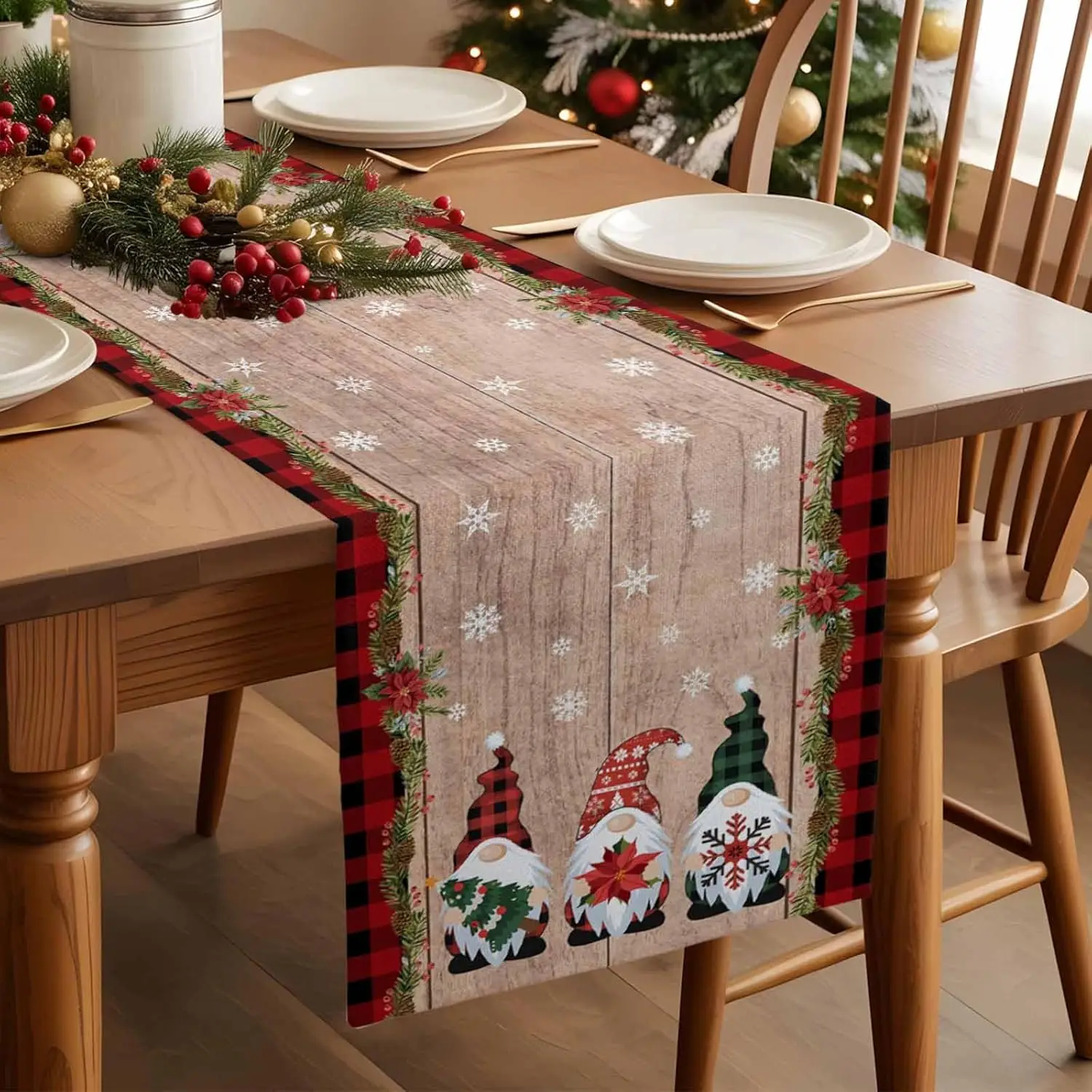

Christmas Dwarf Red Black Plaid Lattice Linen Table Runners Dining Room Decor Washable Dining Table Runners Xmas Decorations