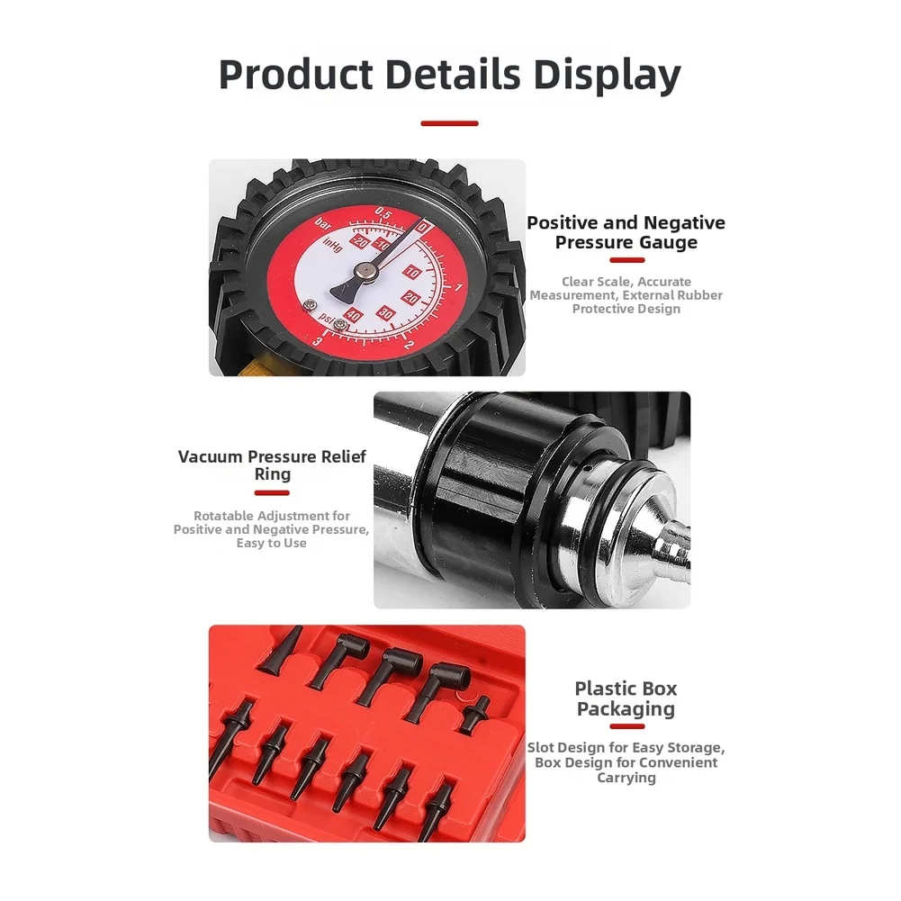 Manual Vacuum Pump Brake Bleeder Kit 22PCS for Brake Fluid Exchange and Vacuum Testing of Automotive Brake and Fuel Systems