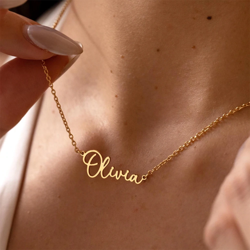 

Персонализированное ожерелье из нержавеющей стали с индивидуальным именем, женское очаровательное ювелирное изделие, цепочка на ключицу, кулон с буквами, подарок на день Святого Валентина