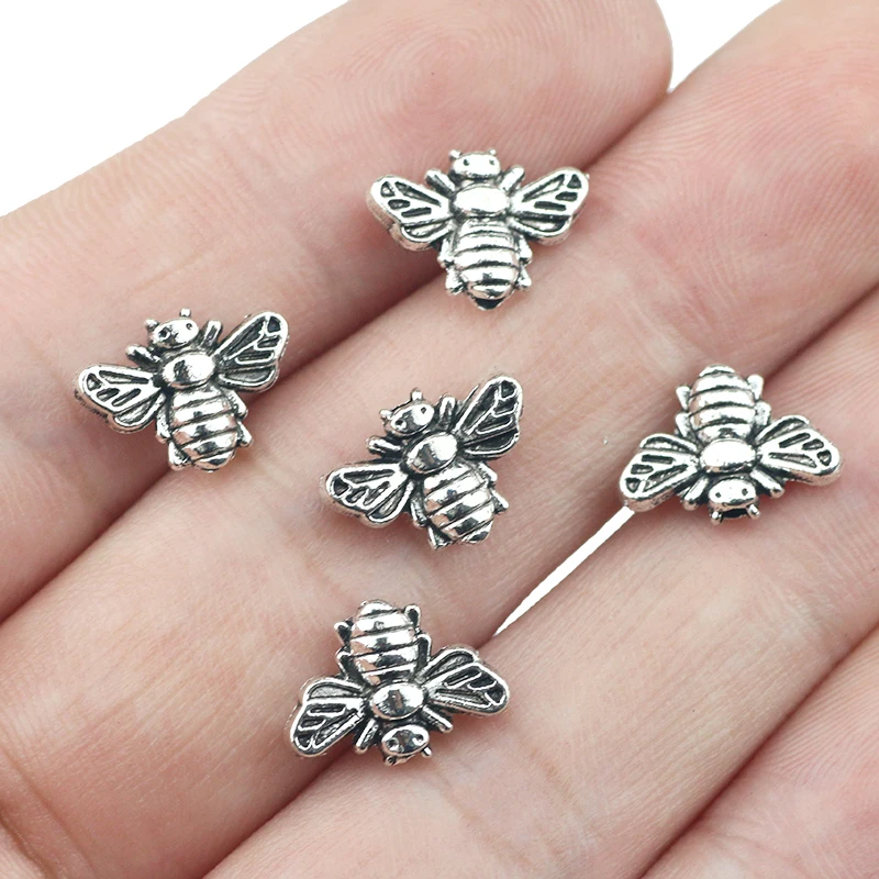 20piece/lot  Antique Silver Color Bumble Bee Honeybee Insects Charms Pendants Beads For DIY Jewelry Making