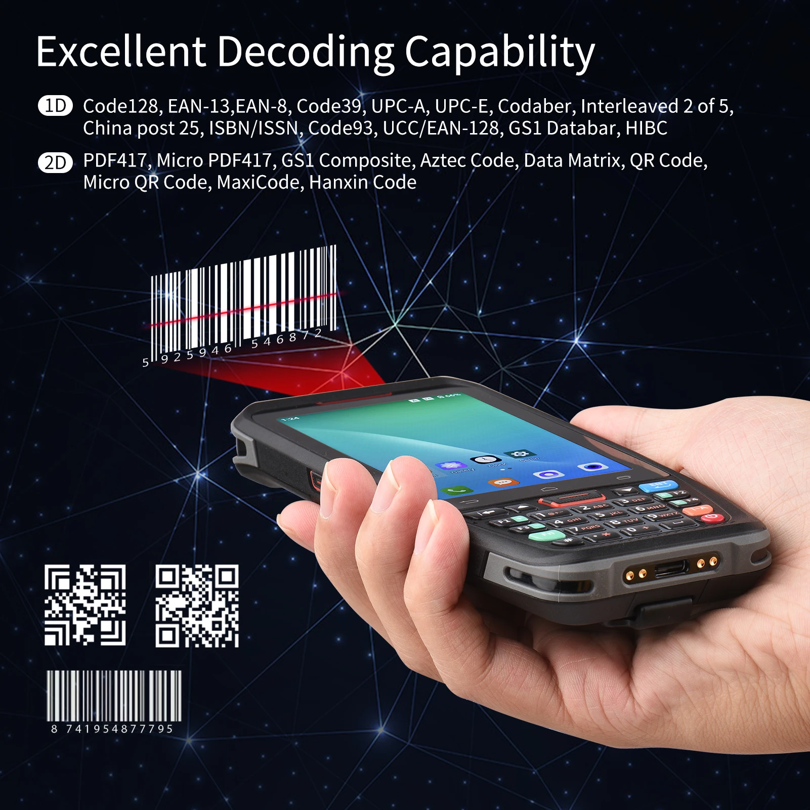 Imagem -02 - Industrial Robusto Handheld Barcode Scanner Pda Android 10 Terminal de Coleta de Dados sem Fio 1d 2d