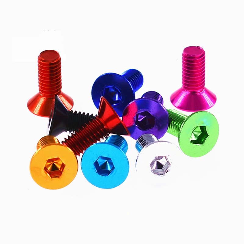 10pcs/lot Anodized Aluminum Flat screws M4 M5 M6 colourful Hex Socket Countersunk head Screws Bolts L=6/8/10/12/16/20/25