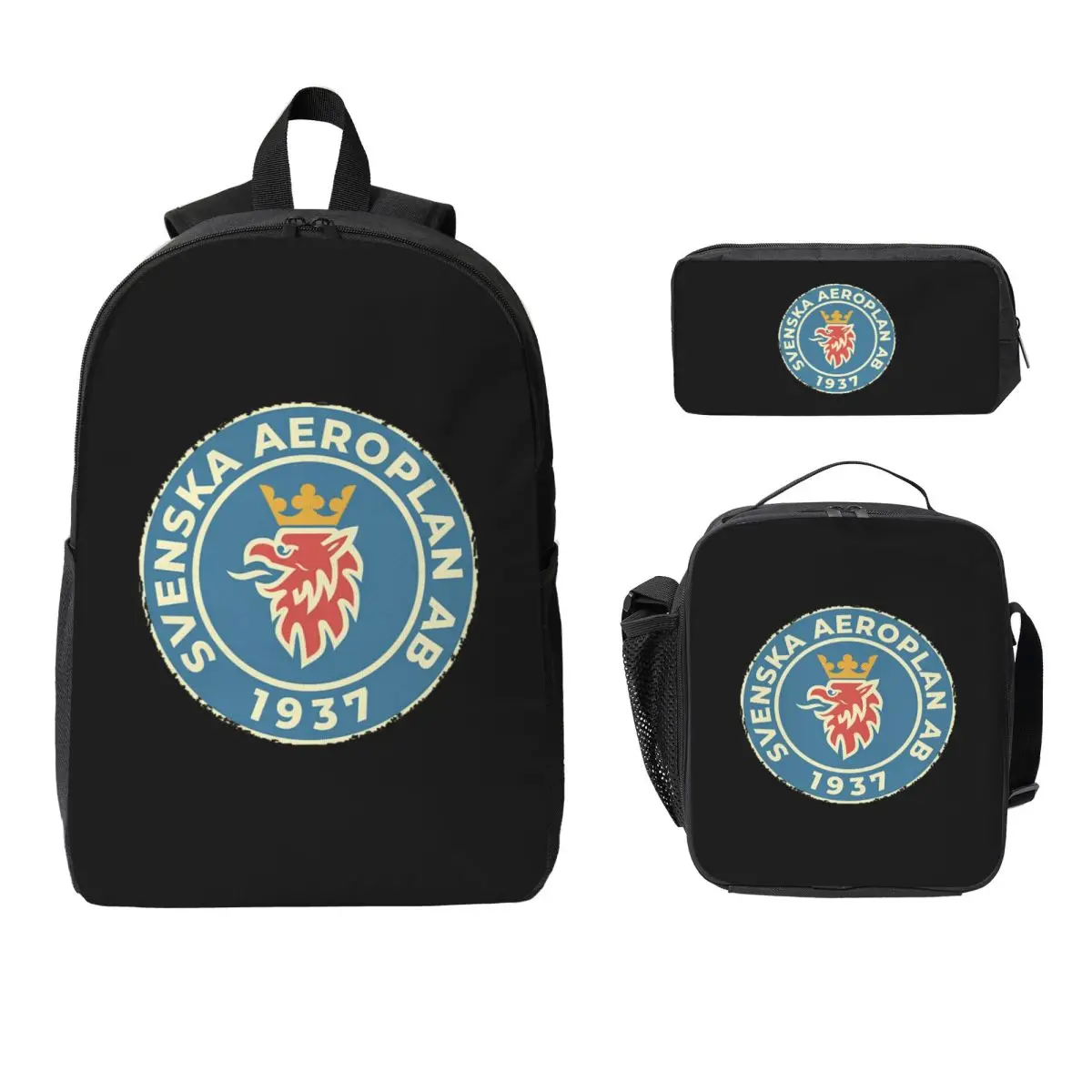 

Рюкзак Svenska Aeroplan AB SAAB, студенческая сумка для книг для мальчиков и девочек, школьная сумка, сумки на плечо, изолированная сумка для обеда 3 шт., пенал