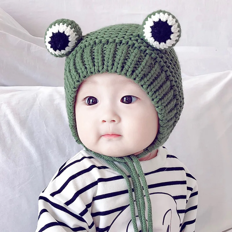 1 Piece Winter Autumn Knitted Cartoon Frog Hat Crochet Baby Hat Girl Boy Children Beanie Infant Sweater Knit Clothes Accessories