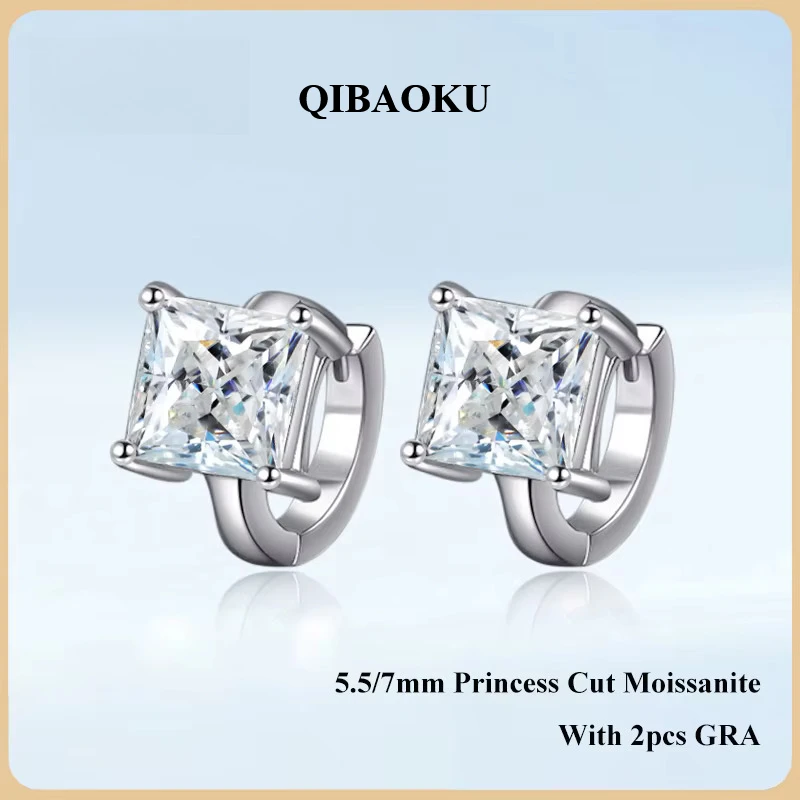 QIBAOKU Princess 1CT 2CT D Color Small Moissanite Earrings for Women S925 Silver Plated 18k Hook Earring Ear Buckle Gifts  2026