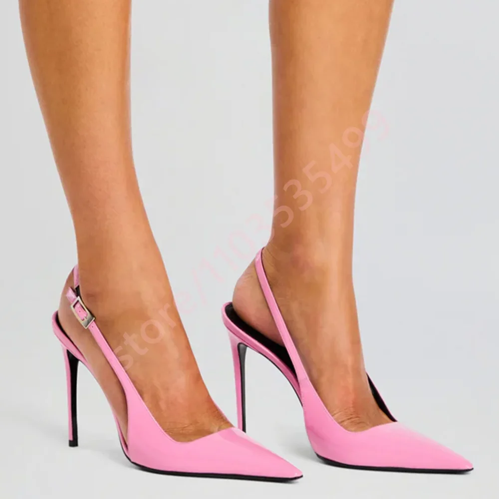 

Летние однотонные пикантные женские туфли на шпильке с острым носком, новинка 2025, модные вечерние сандалии с ремешком сзади, элегантные женские сандалии с пряжкой в стиле Ins