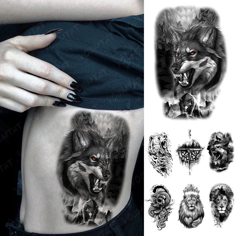 

Waterproof Temporary Tattoo Sticker beast animal bear wolf lion compass Tattoos realistic Body Art Arm Fake Tatoo Men Women