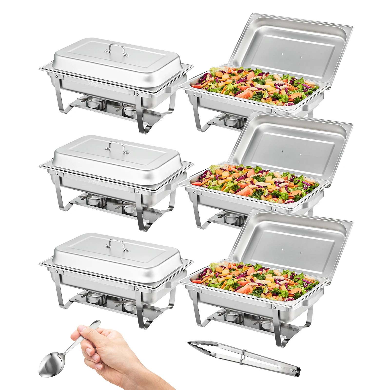 VEVOR 2/6 Packs 8QT Rectangle Chafing Dish w/ Full Size Pans Buffet Catering Warmer Server Folding Stand Fuel Holder Tray