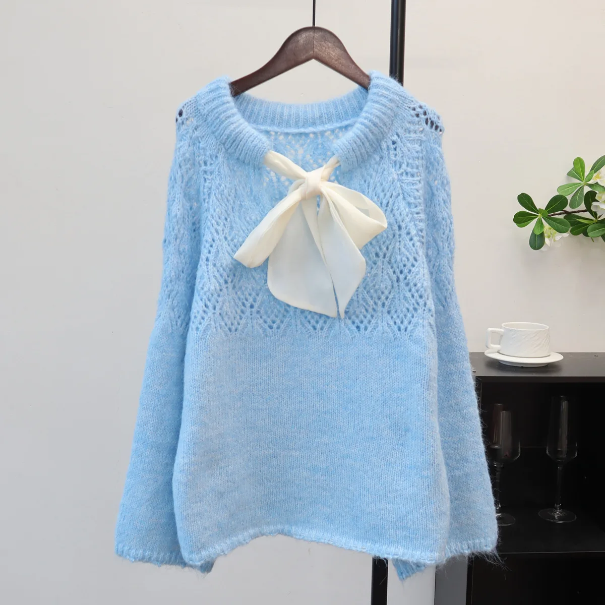 

Women Cut Out Pullover Sweater Knitted Y2k Jumper Lace Up O Neck Long Sleeve Slight Stretch Loose Elegant Casual 2025 Autumn