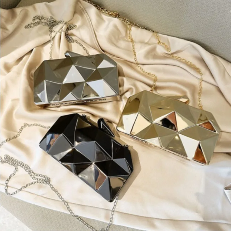 

Золотая акриловая коробка, вечерняя сумка с геометрическим рисунком, клатчи, элегантная женская сумка с цепочкой для вечеринки, сумка на плечо для свадьбы/ужина/вечеринки