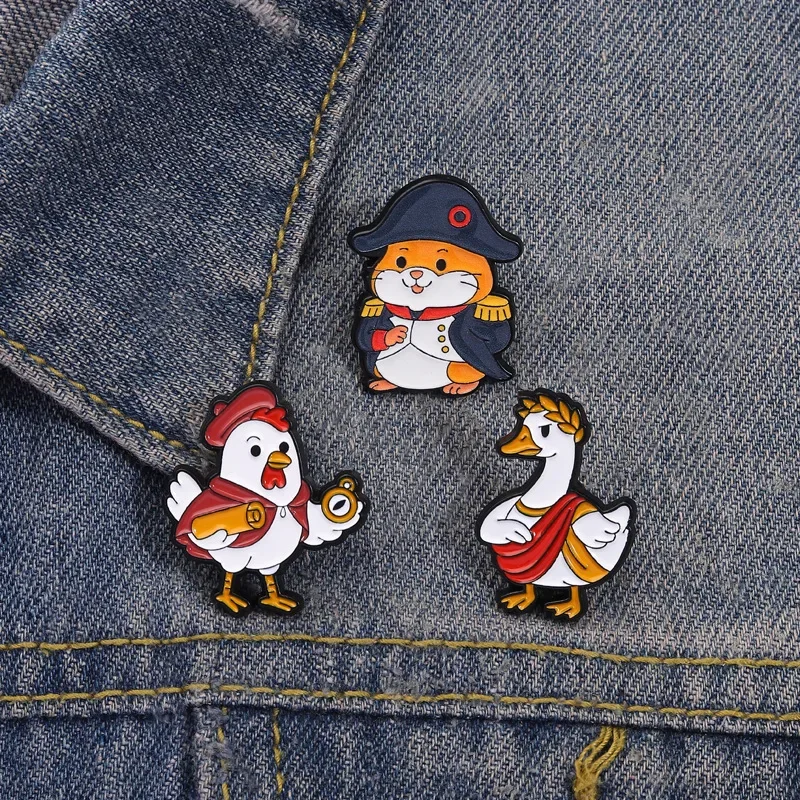 Cute Pins Retro Animal Brooch Roman Goose Adventure Chicken Napoleon Hamster Fun Badge Pines Personalized Decorative Lapel Pin