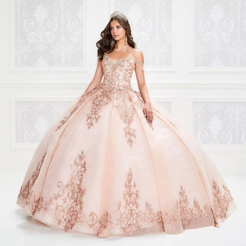 

Princess Ball Gown Quinceanera Dresses Spaghetti Strap Sleevesless Sweetheart Tulle Lace Applique Sweet 16 Dress Party Wear