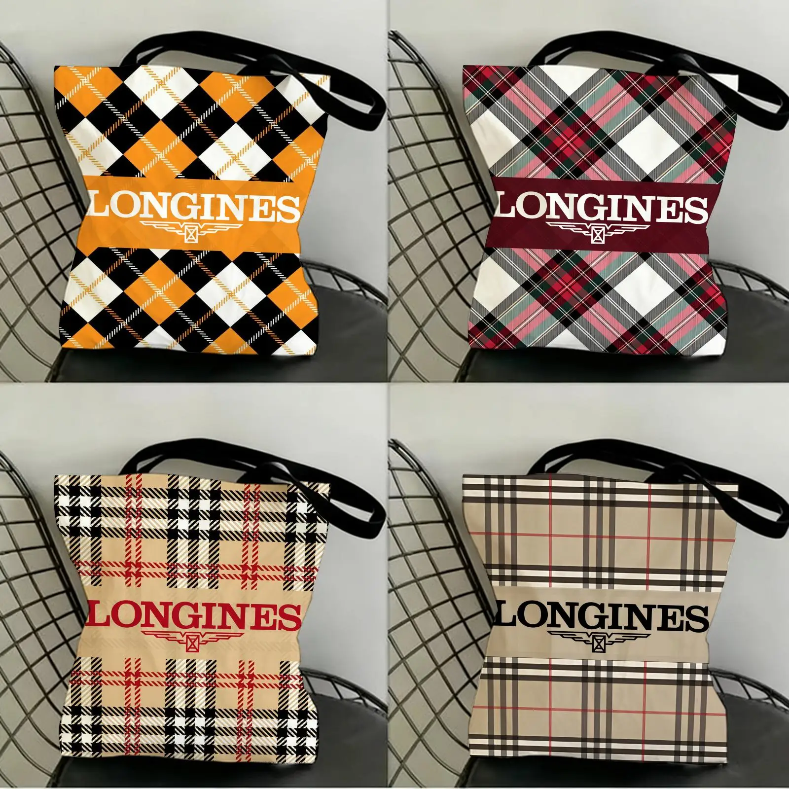 

Classic Brand L-Longines Storage Bags Canvas Double-Sided Print Fashion Shoulder Tote Shopping Bag Gift Eco Handbags