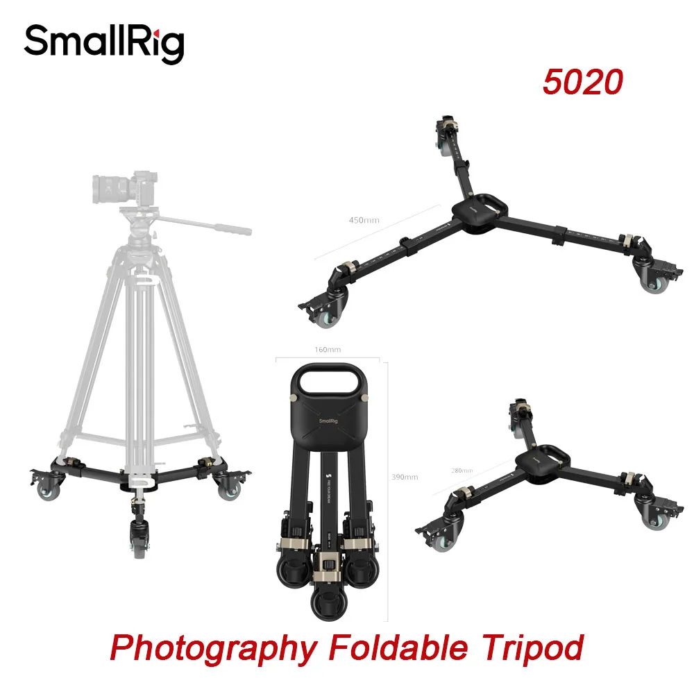 

SmallRig 5020 Quick-Fold Tripod Dolly - Silent Wheels, 15kg Load, Universal for Cameras/Camcorders, Foldable Rubber Base