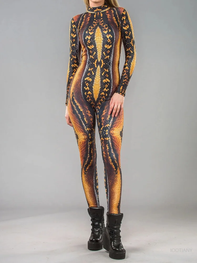 Halloween Carnival Women Colorful Bodysuit Punk Style Printing Future Technology Cool Bodysuit Party Role Play Aerial Yoga Suit