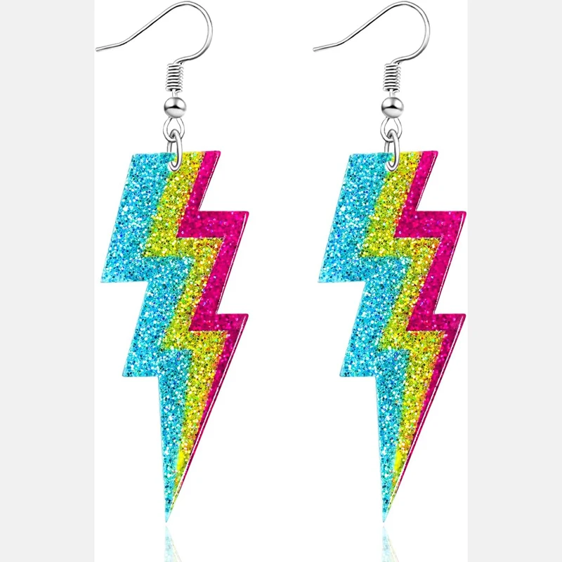 80s Neon Earrings for Women Acrylic Lightning Bolt Drop Earrings Retro 90s Glow Party Neon Jewelry for Halloween Costume Outfit
