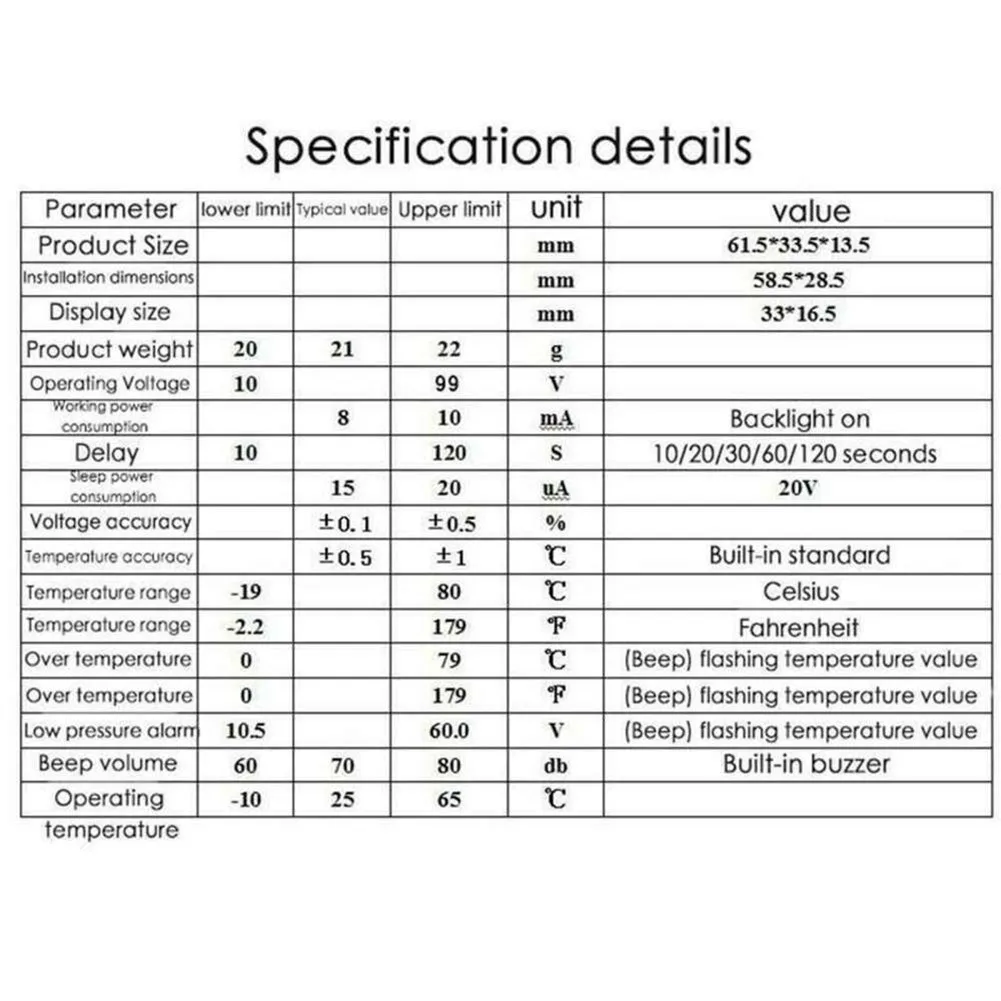 Work Equipment Digital Display LCD Auto-off Battery Capacity Indicator Moniter Meter Multi-functional  Work Equipment